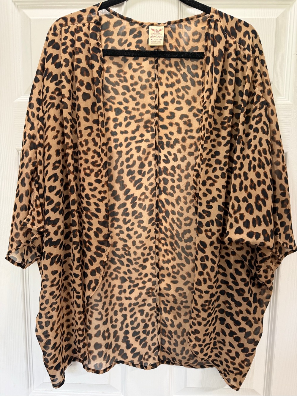 Faded Glory Leopard Print Open-Front Kimono - Brown/Black